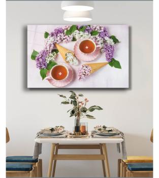 Tee and Flowers Art Design rectangular special Glass Picture!